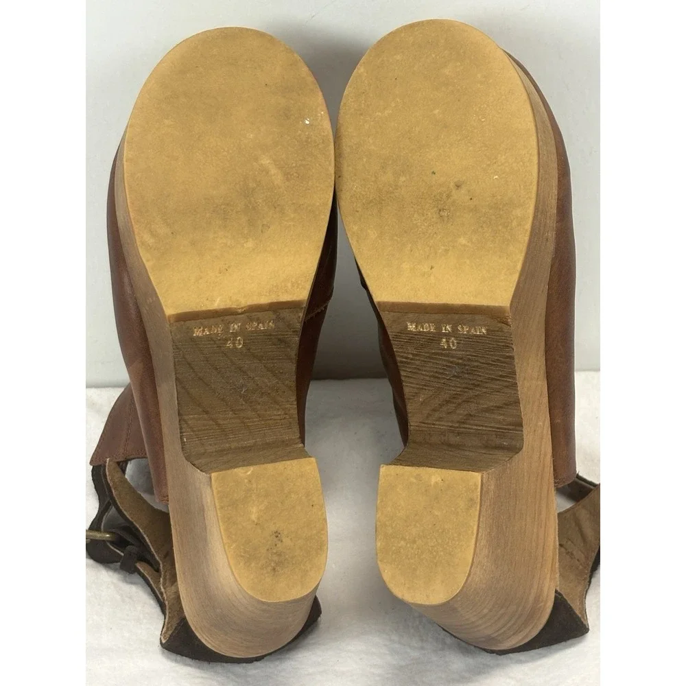 Free People Amber Orchard Clog brown leather wooden heel buckle 40 9.5 Boho